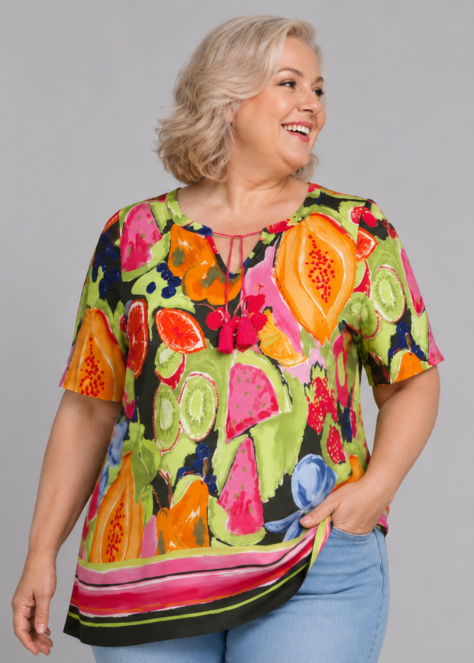Via Appia Due Tuniek van Via Appia Due met kleurrijke fruitprint – vrolijk, flatterend en heerlijk comfortabel