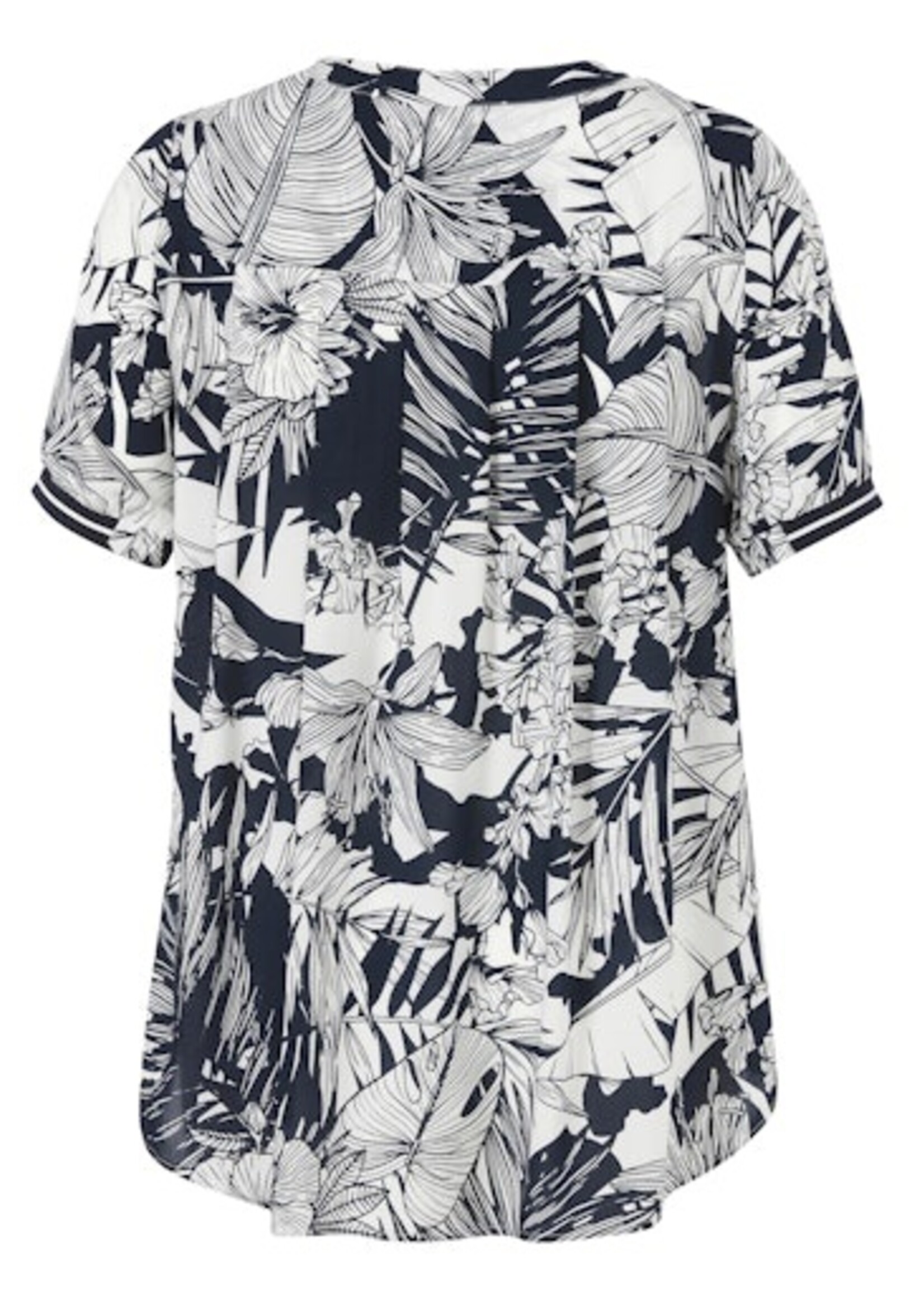 Frapp Blouse van Frapp met navy-witte bladprint – soepel, luchtig en flatterend