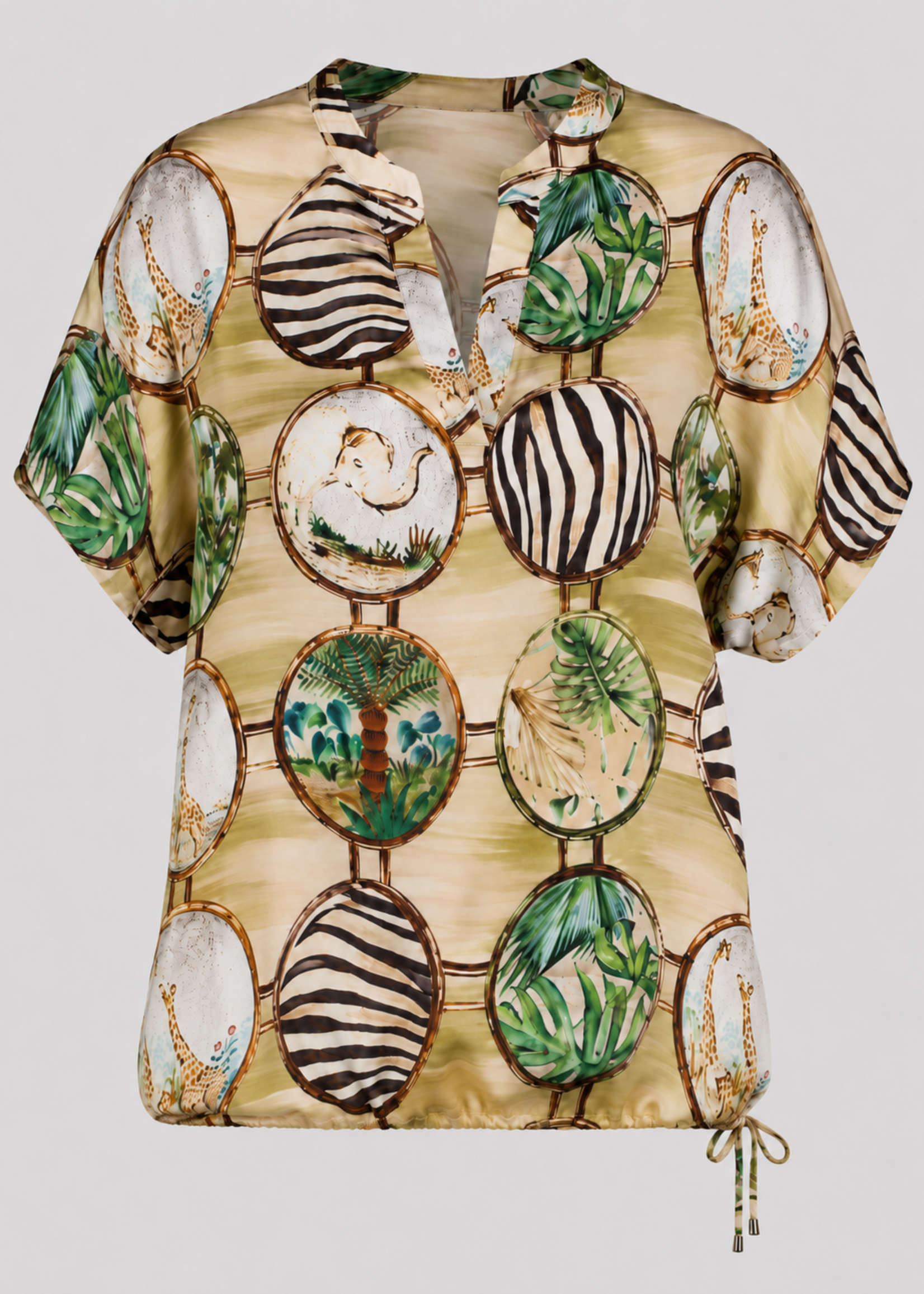Mona Lisa Blouse van Mona Lisa met beige/groene multi print – luchtig, soepel en speels te dragen