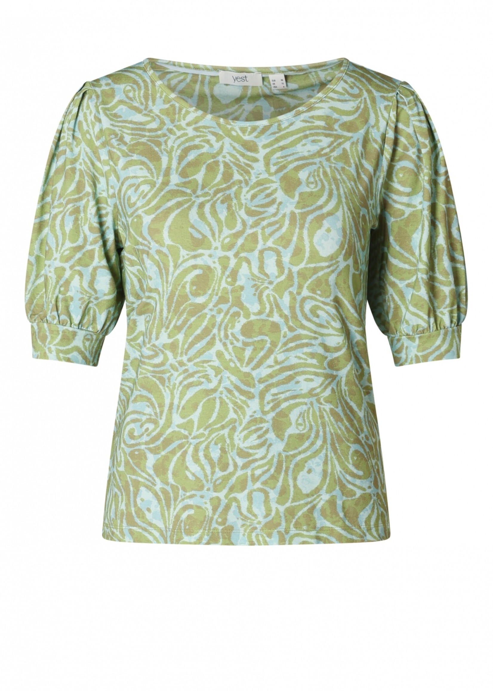 Yest Curve Hanne Essential shirt van Yest Curve met zomerse print en wijde pofmouwen
