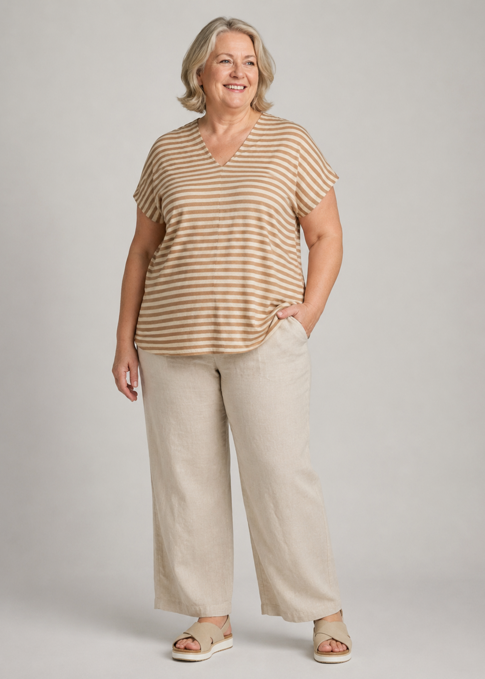 Yest Curve Yest Curve gestreept shirt Nessa met V-hals – luchtig comfort in een natuurlijke linnenmix