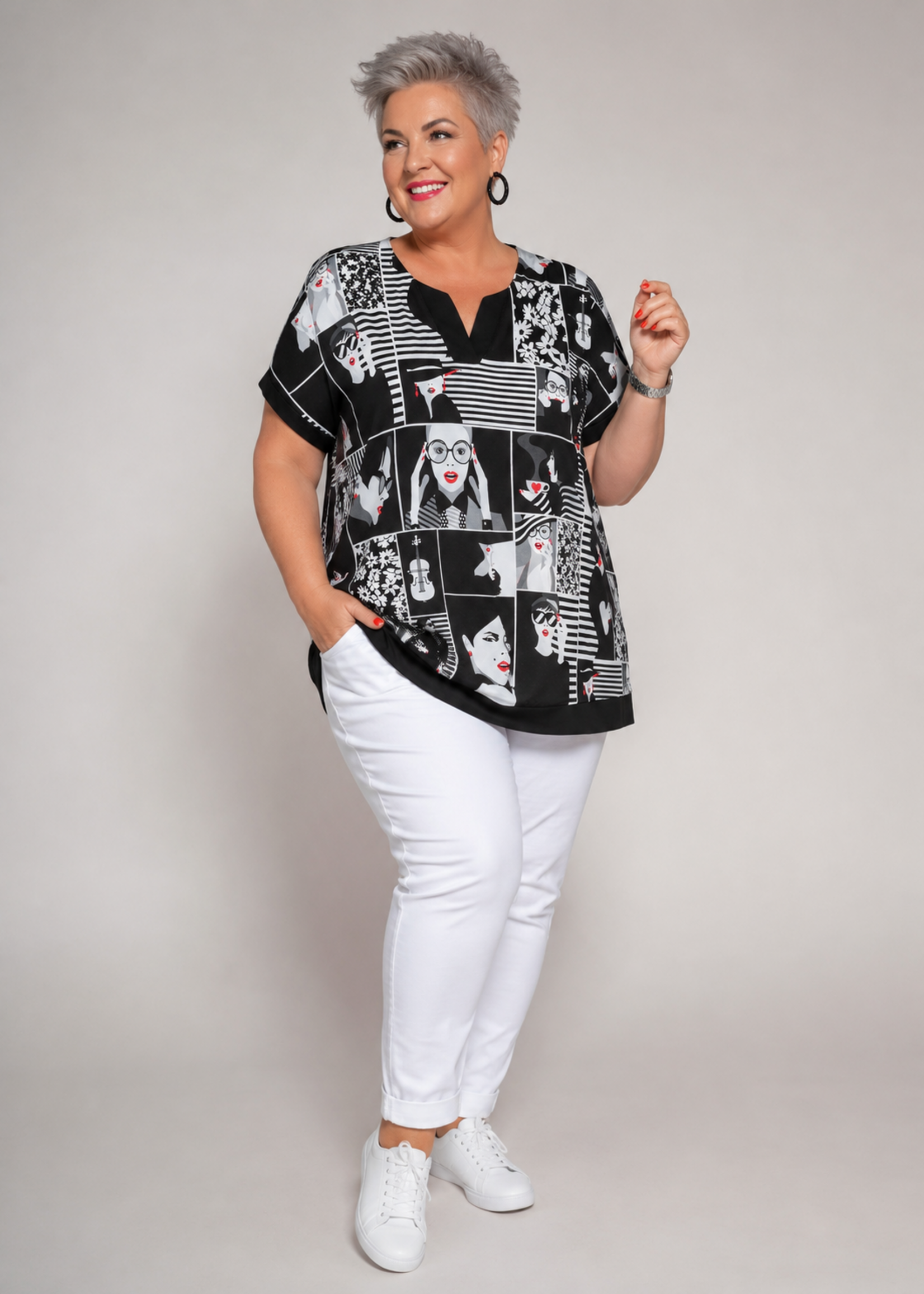 Mona Lisa Shirt van Mona Lisa met opvallende zwart-wit print – comfortabel en flatterend met speelse uitstraling