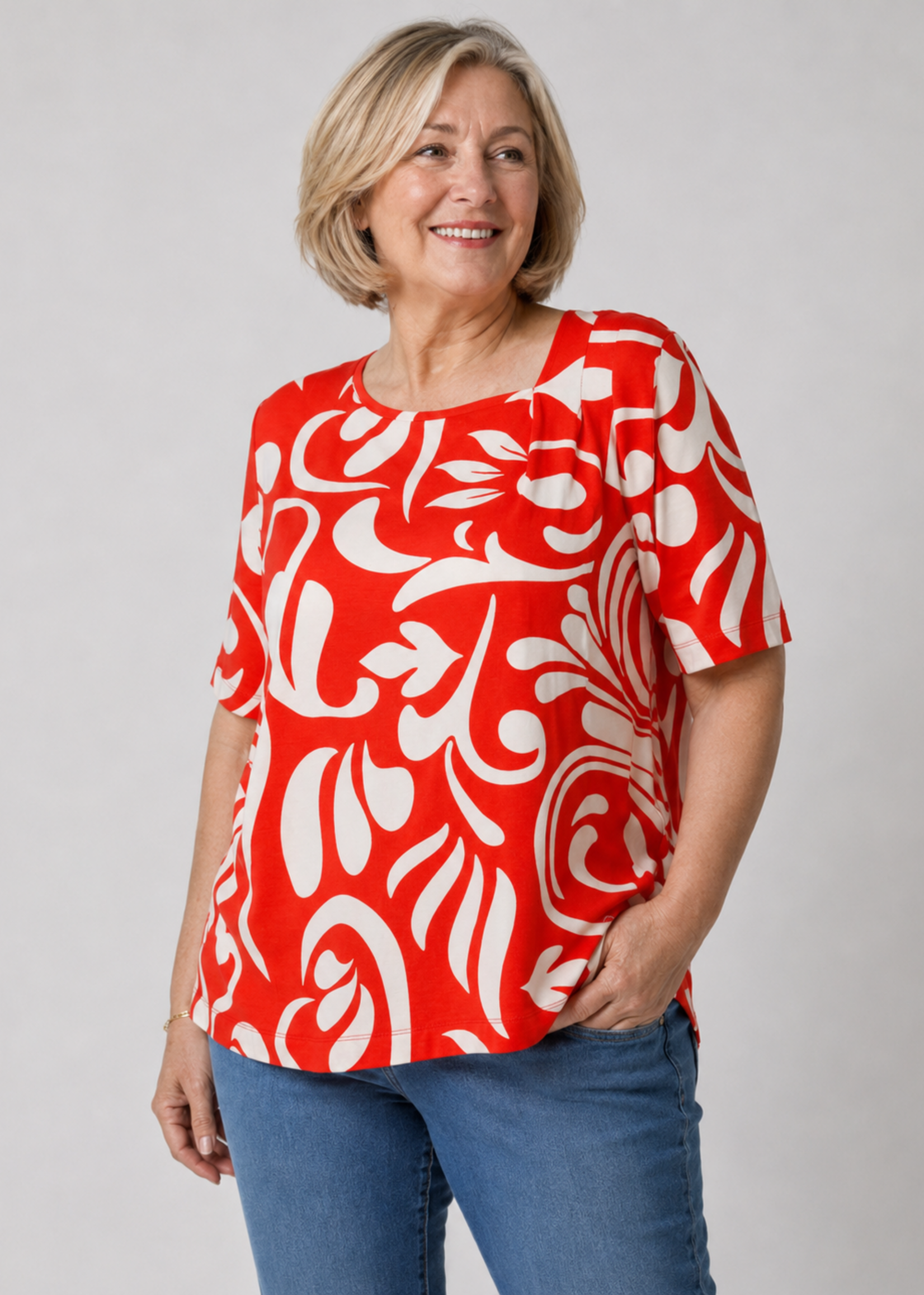 Frapp Frapp Viscose Shirt met Print en Asymmetrische Halslijn - Rood (2652 475)