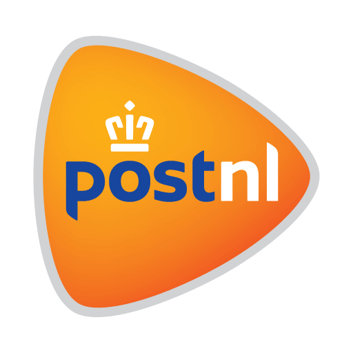 Orange triangle with a white crown and the text Post NL