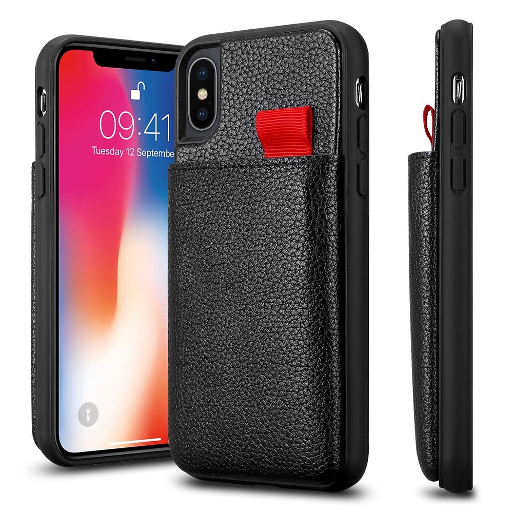 ShieldCase® ShieldCase Lederhülle mit Kartenfach für iPhone X / Xs