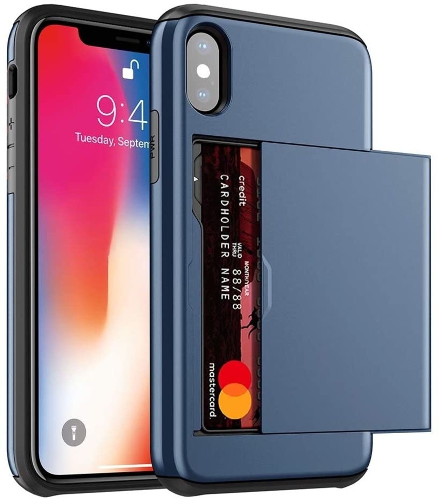 ShieldCase® Schildetui Kartenetui mit Schieber iPhone X / Xs (blau)