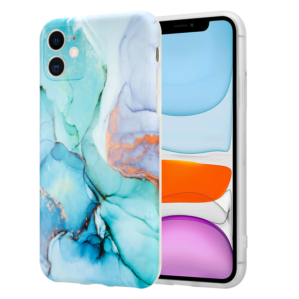 ShieldCase® ShieldCase Marmor Handyhülle iPhone 11 mit Kameraschutz (grün / blau)