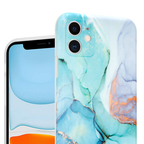 ShieldCase® ShieldCase Marmor Handyhülle iPhone 11 mit Kameraschutz (grün / blau)