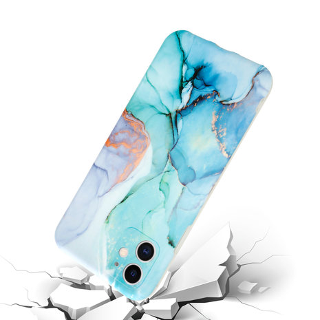 ShieldCase® ShieldCase Marmor Handyhülle iPhone 11 mit Kameraschutz (grün / blau)