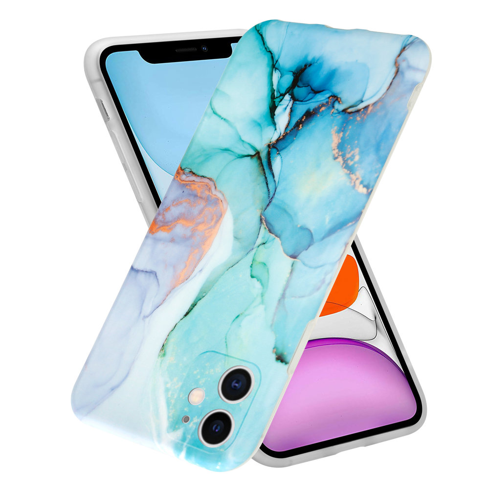 ShieldCase® ShieldCase Marmor Handyhülle iPhone 11 mit Kameraschutz (grün / blau)