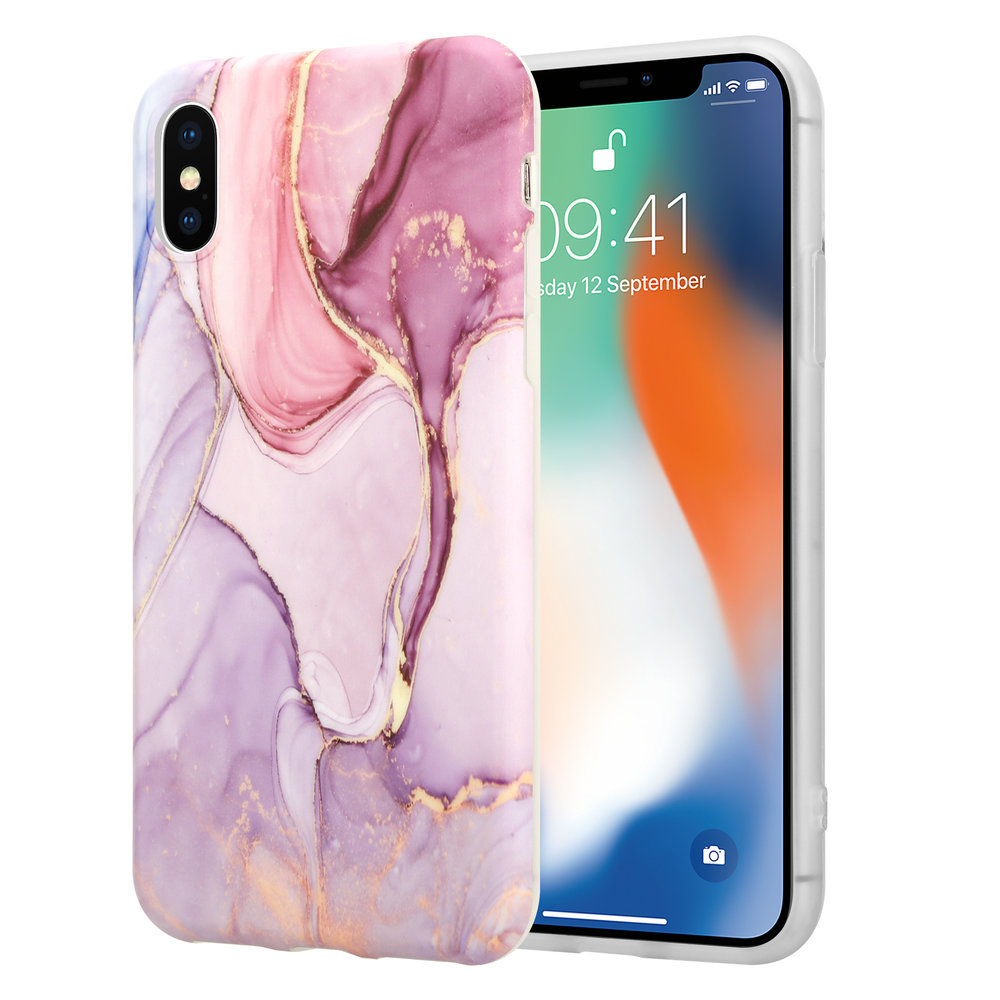 ShieldCase® ShieldCase Marmor Handyhülle iPhone X / Xs mit Kameraschutz (lila)