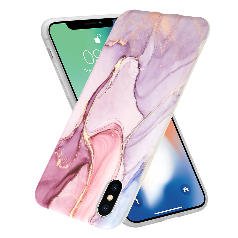 ShieldCase® ShieldCase Marmor Handyhülle iPhone X / Xs mit Kameraschutz (lila)