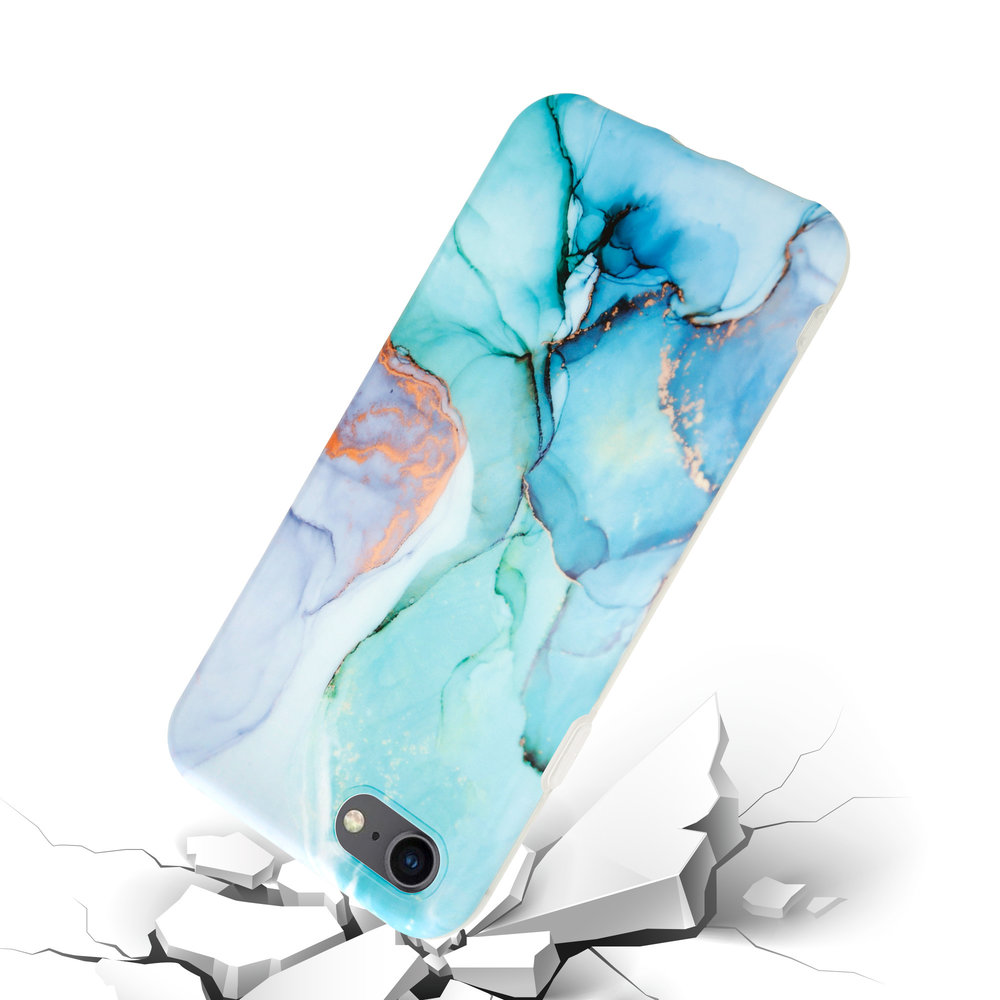 ShieldCase® ShieldCase Marmor Handyhülle iPhone SE 2020 mit Kameraschutz (Grün/Glau)