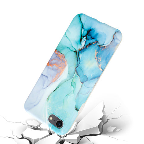 ShieldCase® ShieldCase Marmor Handyhülle iPhone SE 2020 mit Kameraschutz (Grün/Glau)