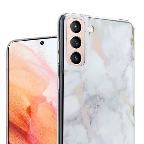 ShieldCase® ShieldCase Metallic White Marble Samsung S21 Hülle (Weiß)  ShieldCase® ShieldCase Metallic White Marble Samsung S21 Hülle (Weiß)