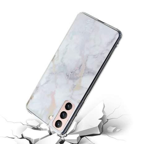 ShieldCase® ShieldCase Metallic White Marble Samsung S21 Hülle (Weiß)  ShieldCase® ShieldCase Metallic White Marble Samsung S21 Hülle (Weiß)