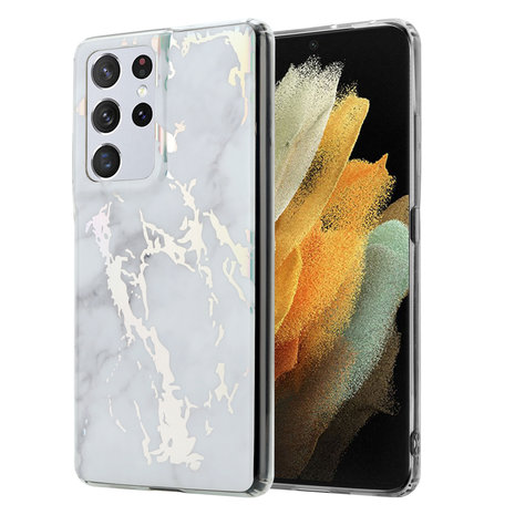 ShieldCase® ShieldCase Metallic White Marble Samsung S21 Ultra Hülle (Weiß) ShieldCase® ShieldCase Metallic White Marble Samsung S21 Ultra Hülle (Weiß)