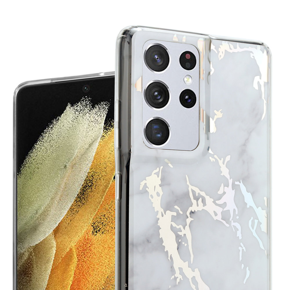 ShieldCase® ShieldCase Metallic White Marble Samsung S21 Ultra Hülle (Weiß) ShieldCase® ShieldCase Metallic White Marble Samsung S21 Ultra Hülle (Weiß)