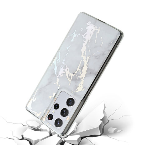 ShieldCase® ShieldCase Metallic White Marble Samsung S21 Ultra Hülle (Weiß) ShieldCase® ShieldCase Metallic White Marble Samsung S21 Ultra Hülle (Weiß)