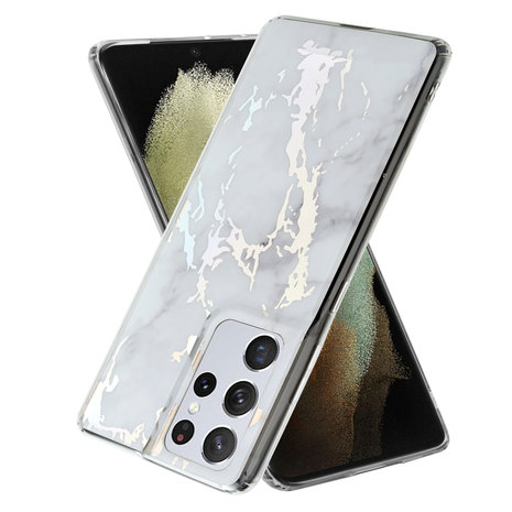 ShieldCase® ShieldCase Metallic White Marble Samsung S21 Ultra Hülle (Weiß) ShieldCase® ShieldCase Metallic White Marble Samsung S21 Ultra Hülle (Weiß)