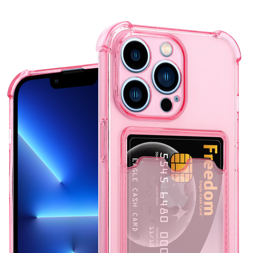 ShieldCase® ShieldCase iPhone 13 Pro TPU Hülle mit Kartenfach (Transparent Rosa) 
