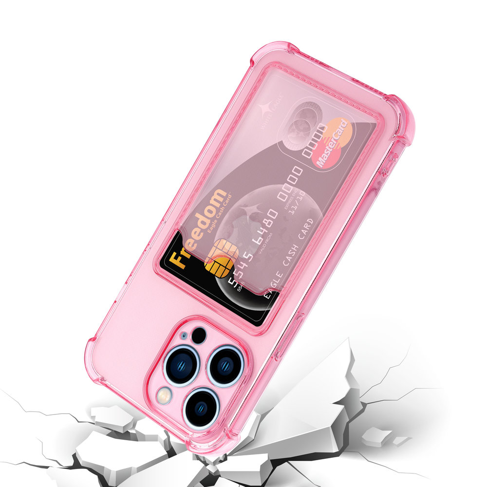 ShieldCase® ShieldCase iPhone 13 Pro TPU Hülle mit Kartenfach (Transparent Rosa) 