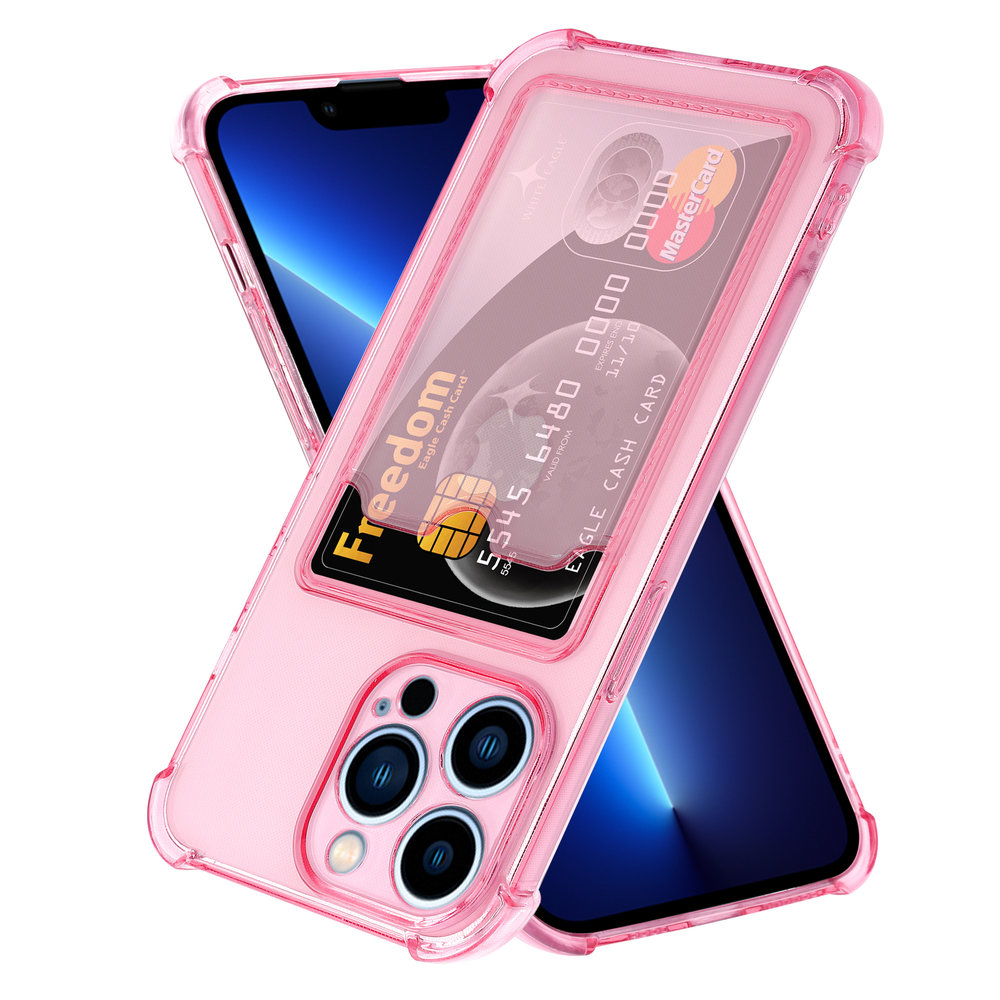 ShieldCase® ShieldCase iPhone 13 Pro TPU Hülle mit Kartenfach (Transparent Rosa) 