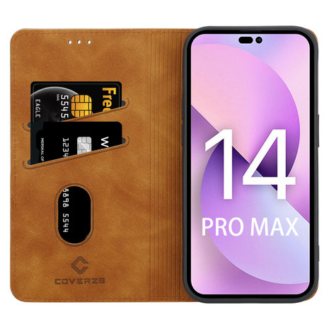 Coverzs Coverzs iPhone 14 Pro Max Luxus Book Case (Braun) Coverzs Coverzs iPhone 14 Pro Max Luxus Book Case (Braun)