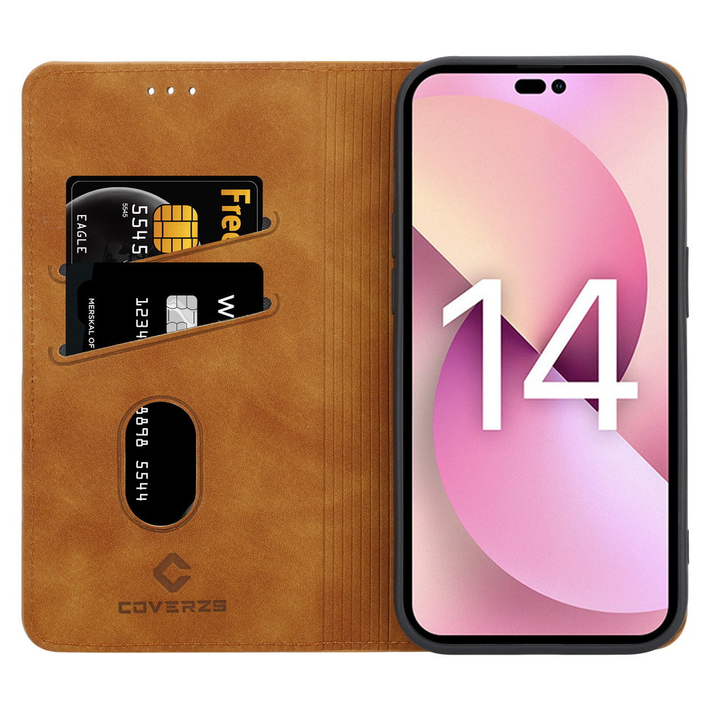 Coverzs Coverzs iPhone 14 Luxus Book Case (Braun) Coverzs Coverzs iPhone 14 Luxus Book Case (Braun)