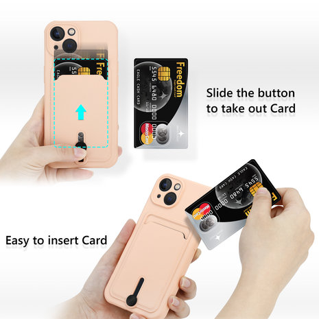 Coverzs Coverzs iPhone 13 Kartenetui mit Schieber (Hellrosa) Coverzs Coverzs iPhone 13 Kartenetui mit Schieber (Hellrosa)