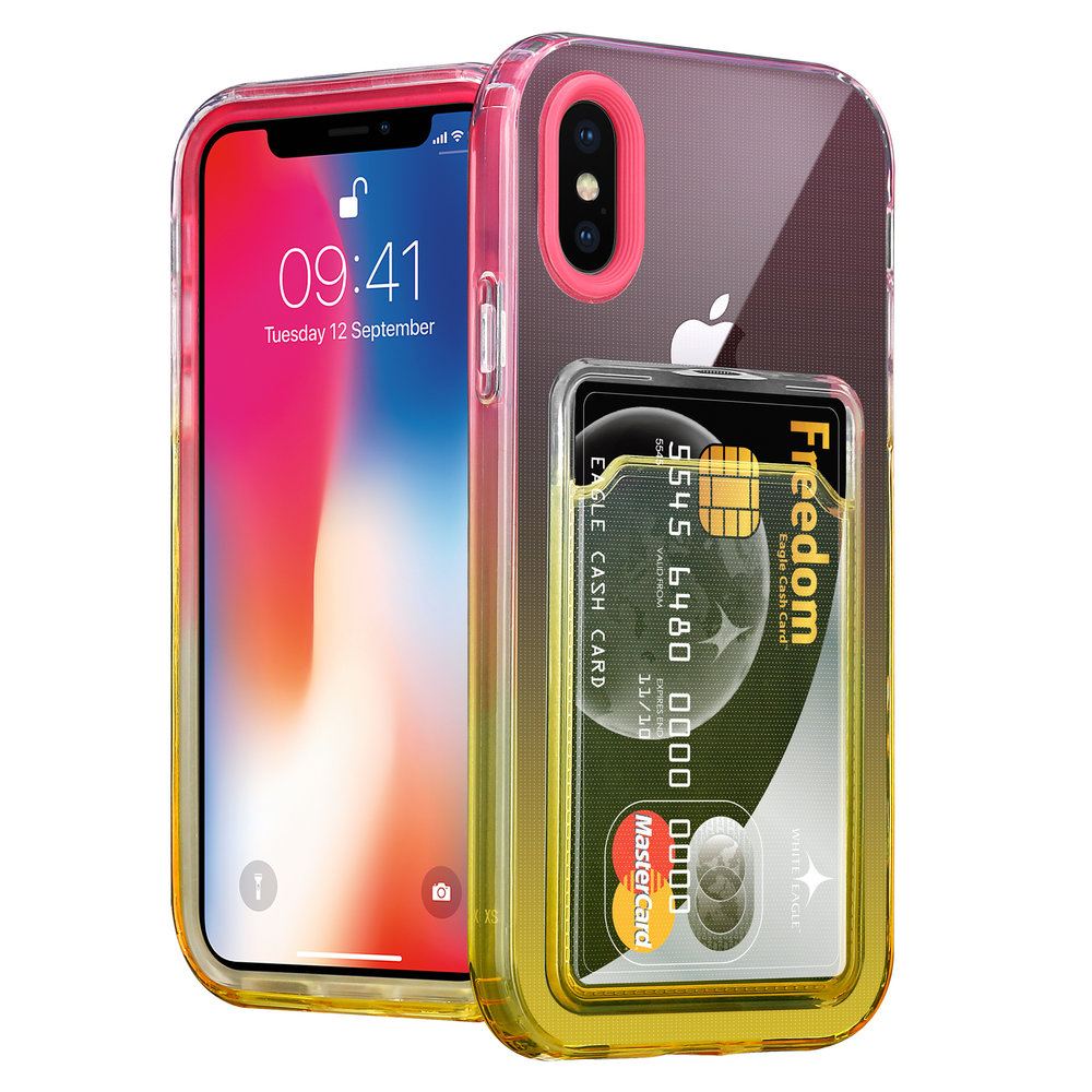 ShieldCase® ShieldCase iPhone X Hülle bunter Kartenhalter (Pink/Gelb) ShieldCase® ShieldCase iPhone X Hülle bunter Kartenhalter (Pink/Gelb)