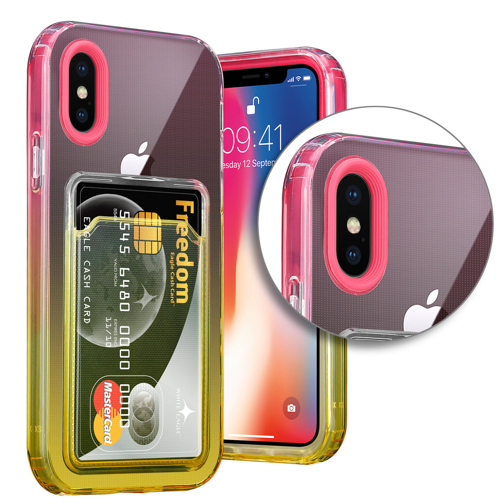 ShieldCase® ShieldCase iPhone X Hülle bunter Kartenhalter (Pink/Gelb) ShieldCase® ShieldCase iPhone X Hülle bunter Kartenhalter (Pink/Gelb)