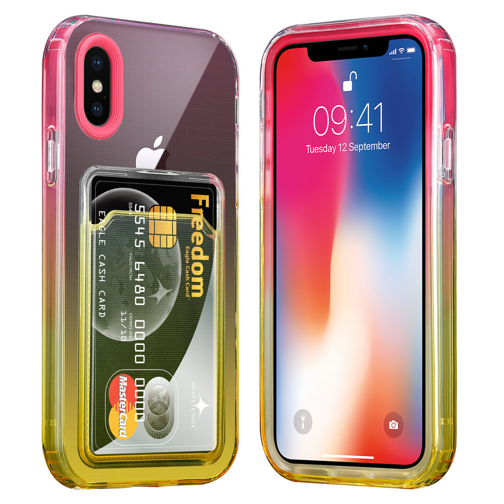 ShieldCase® ShieldCase iPhone X Hülle bunter Kartenhalter (Pink/Gelb) ShieldCase® ShieldCase iPhone X Hülle bunter Kartenhalter (Pink/Gelb)