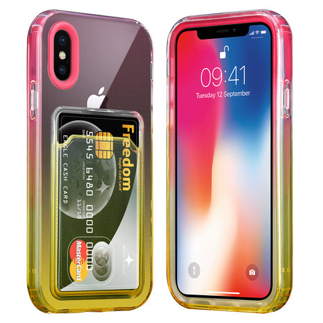 ShieldCase® ShieldCase iPhone X Hülle bunter Kartenhalter (Pink/Gelb) ShieldCase® ShieldCase iPhone X Hülle bunter Kartenhalter (Pink/Gelb)