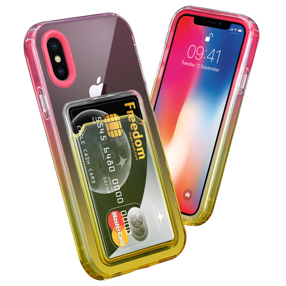 ShieldCase® ShieldCase iPhone X Hülle bunter Kartenhalter (Pink/Gelb) ShieldCase® ShieldCase iPhone X Hülle bunter Kartenhalter (Pink/Gelb)