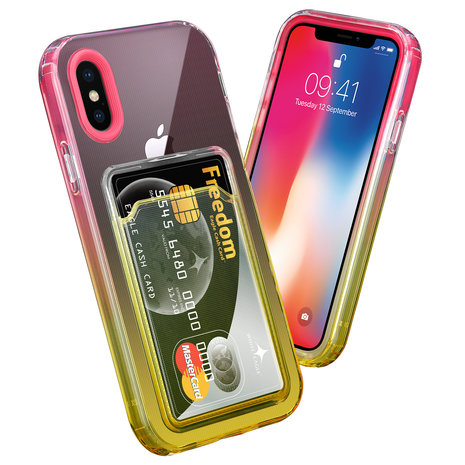 ShieldCase® ShieldCase iPhone X Hülle bunter Kartenhalter (Pink/Gelb) ShieldCase® ShieldCase iPhone X Hülle bunter Kartenhalter (Pink/Gelb)