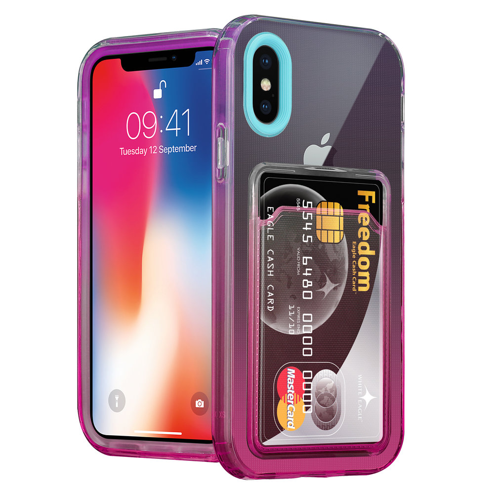 ShieldCase® ShieldCase iPhone X Hülle bunter Kartenhalter (Türkis/Pink) ShieldCase® ShieldCase iPhone X Hülle bunter Kartenhalter (Türkis/Pink)