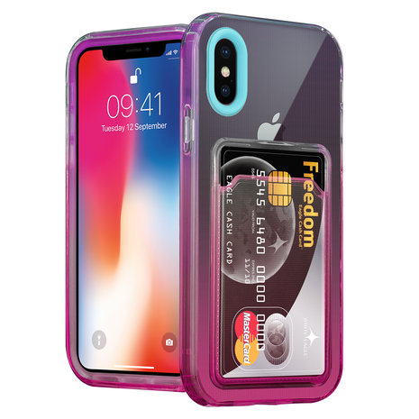 ShieldCase® ShieldCase iPhone X Hülle bunter Kartenhalter (Türkis/Pink) ShieldCase® ShieldCase iPhone X Hülle bunter Kartenhalter (Türkis/Pink)