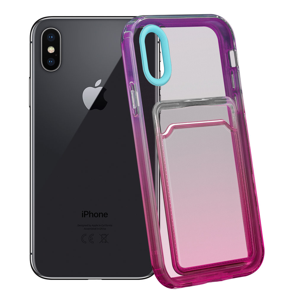 ShieldCase® ShieldCase iPhone X Hülle bunter Kartenhalter (Türkis/Pink) ShieldCase® ShieldCase iPhone X Hülle bunter Kartenhalter (Türkis/Pink)
