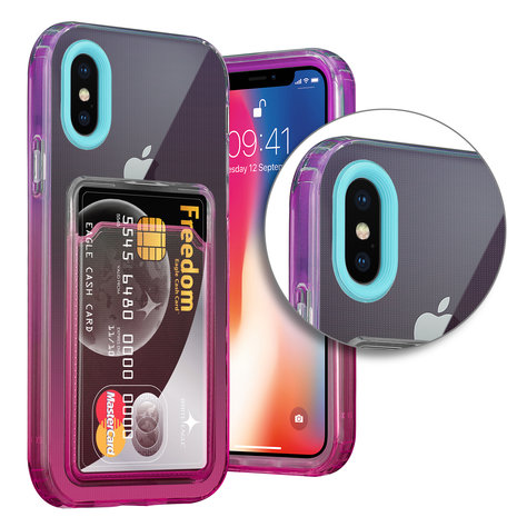 ShieldCase® ShieldCase iPhone X Hülle bunter Kartenhalter (Türkis/Pink) ShieldCase® ShieldCase iPhone X Hülle bunter Kartenhalter (Türkis/Pink)
