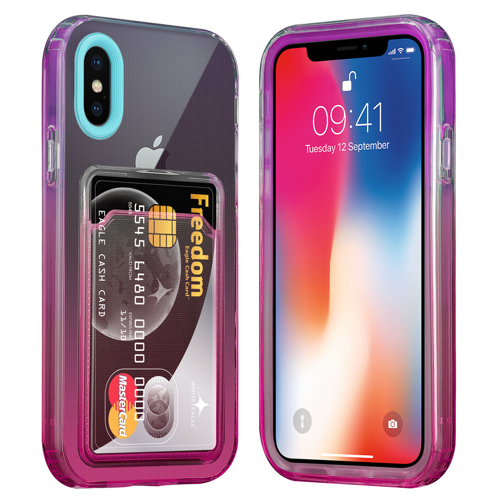ShieldCase® ShieldCase iPhone X Hülle bunter Kartenhalter (Türkis/Pink) ShieldCase® ShieldCase iPhone X Hülle bunter Kartenhalter (Türkis/Pink)