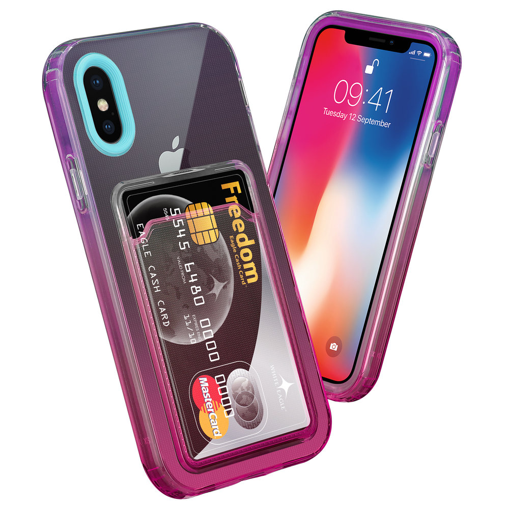 ShieldCase® ShieldCase iPhone X Hülle bunter Kartenhalter (Türkis/Pink) ShieldCase® ShieldCase iPhone X Hülle bunter Kartenhalter (Türkis/Pink)