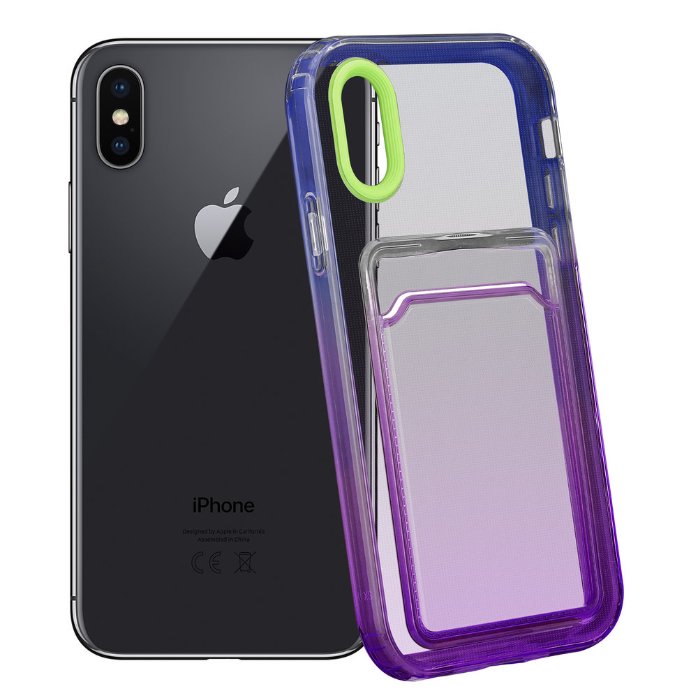 ShieldCase® ShieldCase iPhone X Hülle bunter Kartenhalter (Grün/Lila) ShieldCase® ShieldCase iPhone X Hülle bunter Kartenhalter (Grün/Lila)