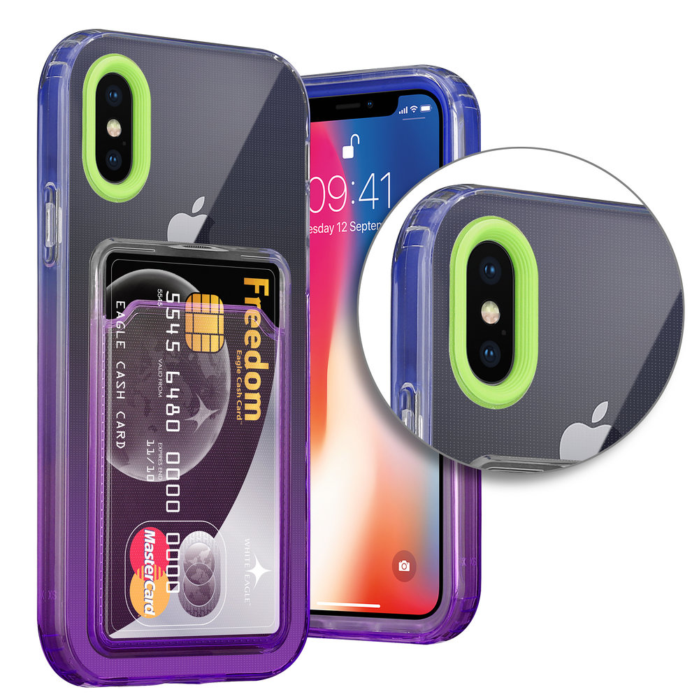 ShieldCase® ShieldCase iPhone X Hülle bunter Kartenhalter (Grün/Lila) ShieldCase® ShieldCase iPhone X Hülle bunter Kartenhalter (Grün/Lila)