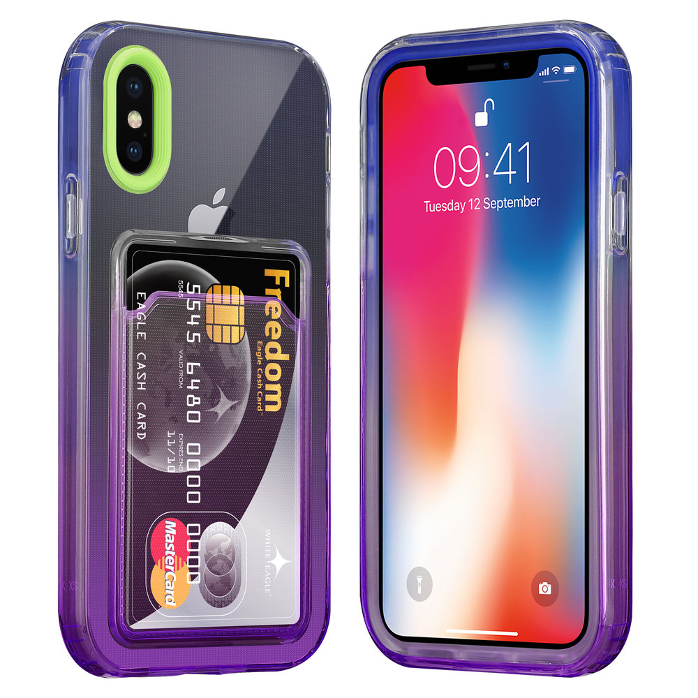 ShieldCase® ShieldCase iPhone X Hülle bunter Kartenhalter (Grün/Lila) ShieldCase® ShieldCase iPhone X Hülle bunter Kartenhalter (Grün/Lila)