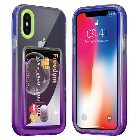ShieldCase® ShieldCase iPhone X Hülle bunter Kartenhalter (Grün/Lila) ShieldCase® ShieldCase iPhone X Hülle bunter Kartenhalter (Grün/Lila)