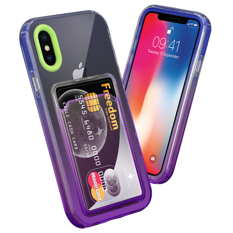 ShieldCase® ShieldCase iPhone X Hülle bunter Kartenhalter (Grün/Lila) ShieldCase® ShieldCase iPhone X Hülle bunter Kartenhalter (Grün/Lila)