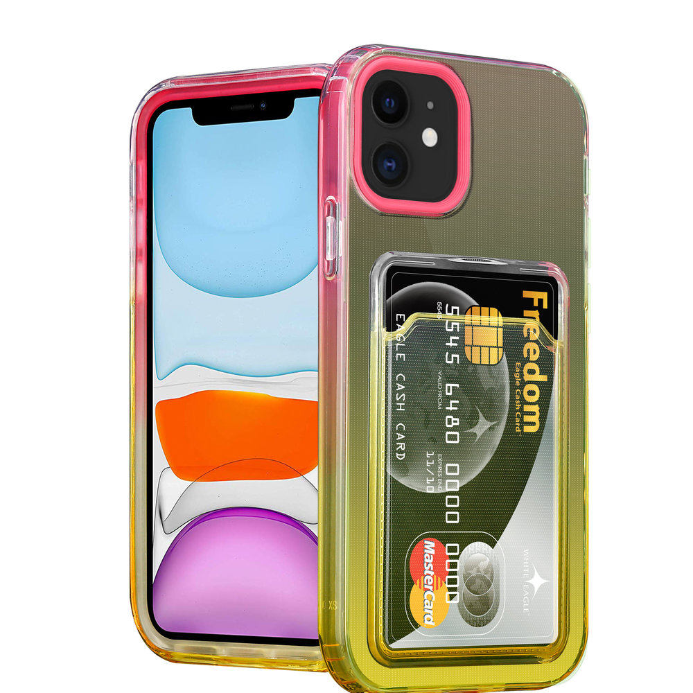 ShieldCase® ShieldCase iPhone 11 Hülle bunter Kartenhalter (Pink/Gelb)