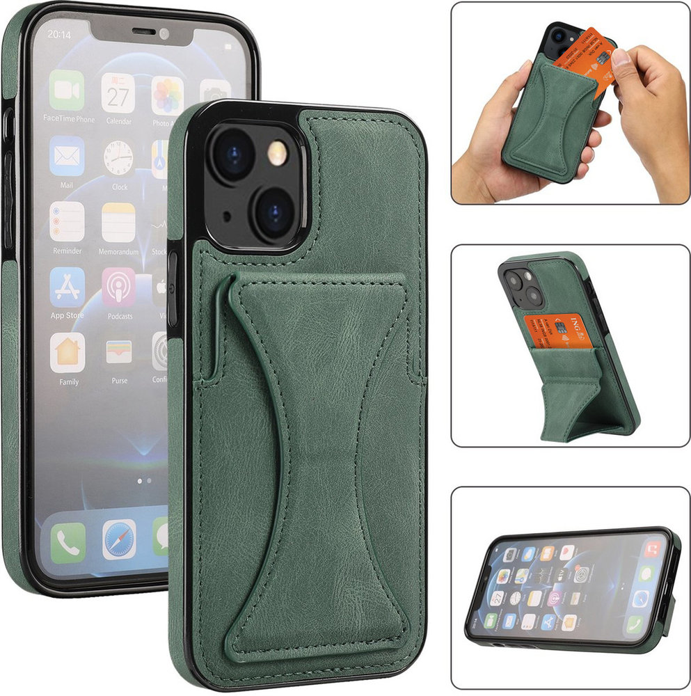 ShieldCase® ShieldCase iPhone 13 Mini Lederhülle mit Ständer und Kartenhalter (Grün) ShieldCase® ShieldCase iPhone 13 Mini Lederhülle mit Ständer und Kartenhalter (Grün)