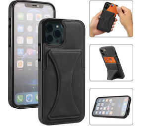 ShieldCase® iPhone 13 Pro Max Lederhülle mit Ständer und Kartenhalter (Schwarz)